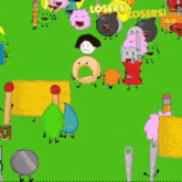 a bunch of cartoon characters on a green background with the word losers written on it