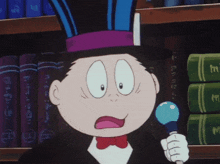 a cartoon character wearing a top hat and bow tie