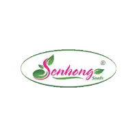a logo for senhong seeds with a green oval and pink lettering