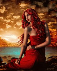 red dress lady beach desert pose