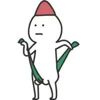 a cartoon character is wearing a red hat and holding a green ribbon .