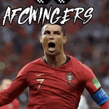 a soccer player with the number 7 on his jersey is screaming