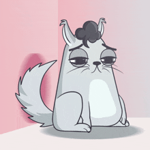 a cartoon drawing of a squirrel with a cloud on his head