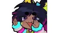 a cartoon drawing of a girl making a face with her hands on her face
