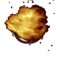 a pixel art drawing of a fried chicken breast with a mouth open