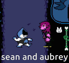 a pixel art of sean and aubrey fighting each other in a video game .