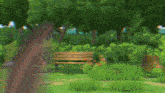 a blurry picture of a cat in a park with a bench