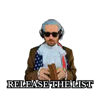 a man wearing headphones is holding a book with the words release the list below him