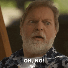 a man with a beard is making a funny face with the words oh no on the bottom