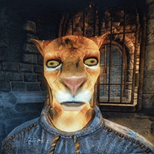 a close up of a cat 's face in front of a brick wall