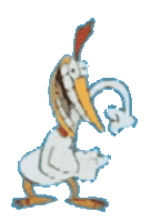 a cartoon of a chicken holding a blue object