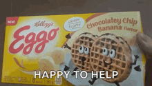 someone is holding a box of kellogg 's eggo chocolate chip banana flavored waffles