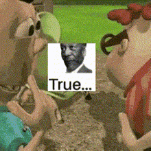 a cartoon character with a picture of a man and the words true