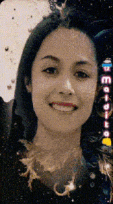 a close up of a woman 's face with the words " i love you " on the bottom left