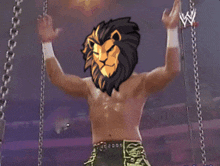 a man with a lion 's head on his chest
