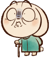 a cartoon character is holding a cane and making a face