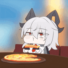 a cartoon drawing of a girl eating a slice of pizza