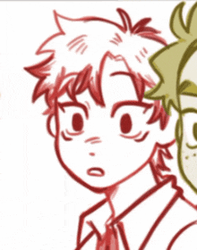 a close up of a drawing of a person with red hair