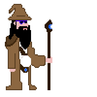 a pixel art of a wizard with the words " no meta poof " above him