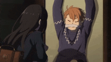 a man with a white bandage around his mouth is being held up by a girl