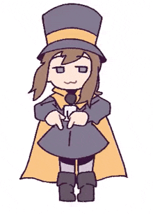 a cartoon girl wearing a top hat and a cape is giving two thumbs up .