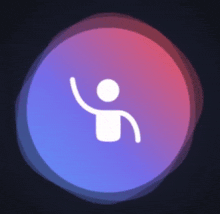 a purple and blue circle with a stick figure in the middle