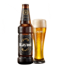 a bottle of raymi next to a full glass of beer