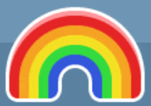 a sticker of a rainbow with a white border on a blue background