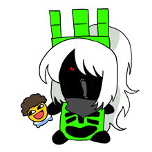 a drawing of a cartoon character with a green hat on