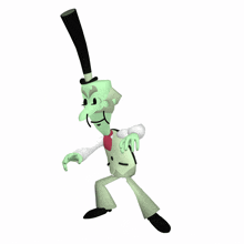 a cartoon character is wearing a top hat and a bow tie