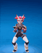 a cartoon character with red hair is standing on a blue surface