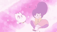 a girl and a cat are flying through the air .