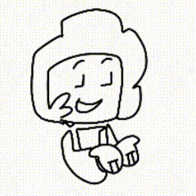 a black and white drawing of a cartoon character holding a smaller cartoon character in his hand .