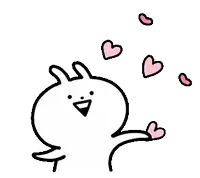 a cartoon rabbit is surrounded by two pink hearts on a white background .