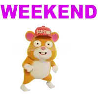 a cartoon hamster wearing a red hat that says grind