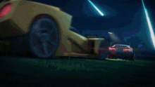 a car with a lightning bolt coming out of its wheel