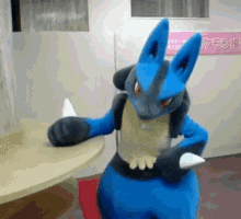 Lucario Mascot Waiting For Glass Lucario Angry At Table GIF - Lucario Mascot Waiting For Glass Lucario Angry At Table Lucario Mascot Angry GIFs