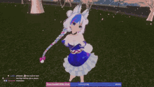 a screenshot of a video game shows a girl in a blue dress with a braid in her hair