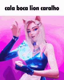 a cartoon of a girl with a cat ear and the words cala boca lion caralho