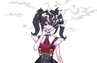a pixel art of a girl smoking a cigarette with smoke coming out of her mouth .