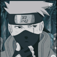 a close up of a cartoon character with a headband that says ' ninja ' on it
