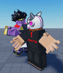 a cartoon character with a black shirt that says animator