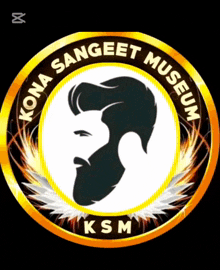 a logo for kona sangeet museum with a bearded man in the center