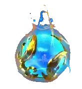 a blue and gold ornament with a swirl on it