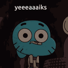a cartoon character with the word yeeeaaiks on the bottom right
