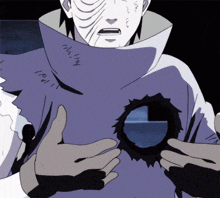 a cartoon character has a hole in his chest that looks like a hole in a mirror