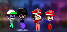 a group of cartoon characters with the names luigi bryan and kellen