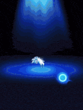 a pixel art of a cartoon character with a blue background