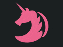 a pink unicorn on a black background has a long mane