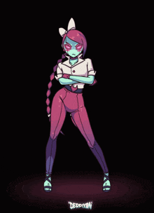 a drawing of a girl with the word derpixon on the bottom right